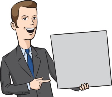 Boş afişini işaret eden işadamı vektör Illustration. Kolay-kalite kaybı olmadan herhangi bir boyutta ölçeklendirilebilir katmanlı vektör Eps10 dosyasını düzenlemek. Yüksek çözünürlüklü raster Jpg dosya bulunur.