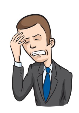 Vektör çizim karikatür işadamı baş ağrısı ile. Kolay-kalite kaybı olmadan herhangi bir boyutta ölçeklendirilebilir katmanlı vektör Eps10 dosyasını düzenlemek. Yüksek çözünürlüklü raster Jpg dosya bulunur.
