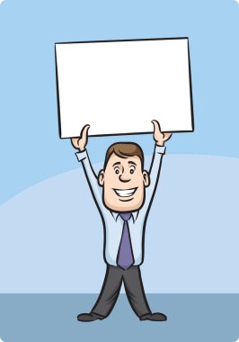 Vektör çizim karikatür işadamı boş afiş tutarak. Kolay-kalite kaybı olmadan herhangi bir boyutta ölçeklendirilebilir katmanlı vektör Eps10 dosyasını düzenlemek. Yüksek çözünürlüklü raster Jpg dosya bulunur.