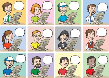 Vektör çizim karikatür kişi ve bilgisayar - büyük koleksiyonu. Kolay-kalite kaybı olmadan herhangi bir boyutta ölçeklendirilebilir katmanlı vektör Eps10 dosyasını düzenlemek. Yüksek çözünürlüklü raster Jpg dosya bulunur.