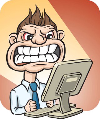 Vektör çizim korkunç işadamı ve masaüstü bilgisayar. Kolay-kalite kaybı olmadan herhangi bir boyutta ölçeklendirilebilir katmanlı vektör Eps10 dosyasını düzenlemek. Yüksek çözünürlüklü raster Jpg dosya bulunur.