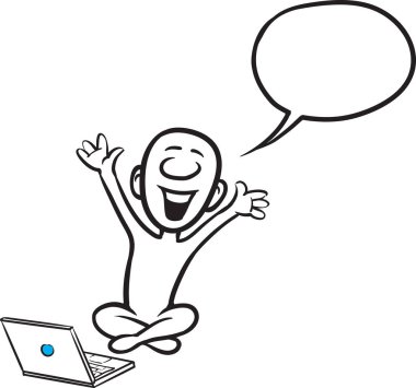 Vektör çizim karikatür küçük kişi - laptop ile tezahürat doodle. Kolay katmanlı vektör Eps10 dosyası kalite kaybı olmadan herhangi bir boyutta ölçeklendirilebilir Düzenle.