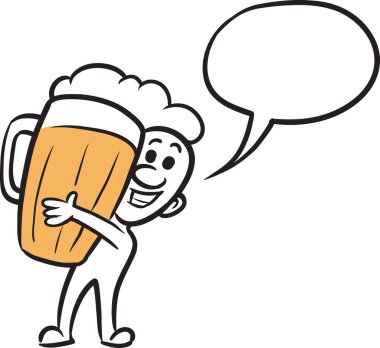 Vektör çizim karikatür bir kupa bira tutan küçük kişi - doodle. Kolay katmanlı vektör Eps10 dosyası kalite kaybı olmadan herhangi bir boyutta ölçeklendirilebilir Düzenle.