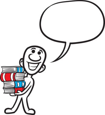 Vektör çizim karikatür yığın kitap tutan küçük kişi - doodle. Kolay katmanlı vektör Eps10 dosyası kalite kaybı olmadan herhangi bir boyutta ölçeklendirilebilir Düzenle.