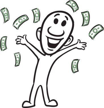 Vektör çizim karikatür küçük kişi - para ile neşeli doodle. Kolay katmanlı vektör Eps10 dosyası kalite kaybı olmadan herhangi bir boyutta ölçeklendirilebilir Düzenle.
