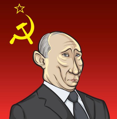  13 Temmuz 2014: Rusya Devlet Başkanı Putin Sovyet bayrak arka plan vektör çizim