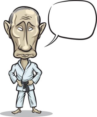 7 Ekim 2014: Rus Devlet Başkanı Vladimir Putin ayakta judo poz vektör çizim