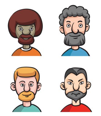 Vektör Illustration dört karikatür portre sakallı adam. Kolay-kalite kaybı olmadan herhangi bir boyutta ölçeklendirilebilir katmanlı vektör Eps10 dosyasını düzenlemek. Yüksek çözünürlüklü raster Jpg dosya bulunur.