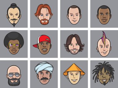 Vektör çizim karikatür avatar eksantrik yüzler. Kolay-kalite kaybı olmadan herhangi bir boyutta ölçeklendirilebilir katmanlı vektör Eps10 dosyasını düzenlemek. Yüksek çözünürlüklü raster Jpg dosya bulunur.