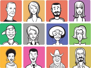 İnsanlar karikatür yüzler vektör çizim