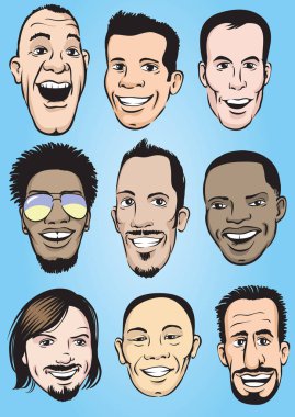 Mutlu adamlar yüzler vektör Illustration. Kolay-kalite kaybı olmadan herhangi bir boyutta ölçeklendirilebilir katmanlı vektör Eps10 dosyasını düzenlemek. Yüksek çözünürlüklü raster Jpg dosya bulunur. 
