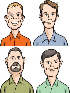 Erkekler karikatür yüzler vektör Illustration. Kolay-kalite kaybı olmadan herhangi bir boyutta ölçeklendirilebilir katmanlı vektör Eps10 dosyasını düzenlemek. Yüksek çözünürlüklü raster Jpg dosya bulunur.