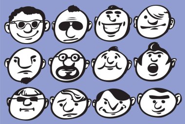 Vektör çizim karikatür yüzler yuvarlak. Kolay-kalite kaybı olmadan herhangi bir boyutta ölçeklendirilebilir katmanlı vektör Eps10 dosyasını düzenlemek. Yüksek çözünürlüklü raster Jpg dosya bulunur. 