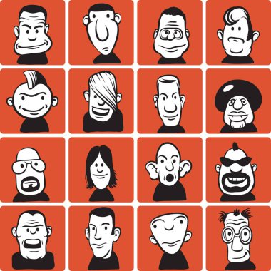 Vektör çizim doodle karikatür yüzler. Kolay-kalite kaybı olmadan herhangi bir boyutta ölçeklendirilebilir katmanlı vektör Eps10 dosyasını düzenlemek. Yüksek çözünürlüklü raster Jpg dosya bulunur. 