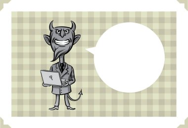 Dizüstü bilgisayar ile şeytanla tebrik kartı