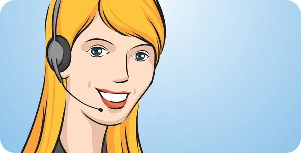 Ilustración Vectorial Atención Cliente Mujer Rubia Con Auriculares Fácil Editar — Vector de stock