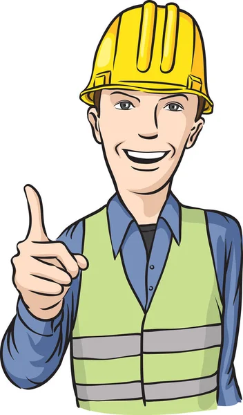 Ilustração Vetorial Sinal Mão Sorridente Trabalhador Construção Civil Fácil Edição — Vetor de Stock