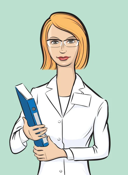 Ilustração Vetorial Mulher Médica Com Pasta Fácil Edição Camadas Vetor —  Vetores de Stock