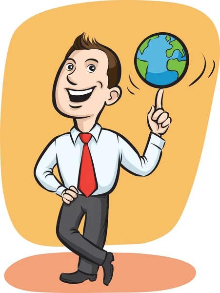 Illustration Vectorielle Businessman Tournant Globe Sur Doigt Éditez Facilement Fichier — Image vectorielle