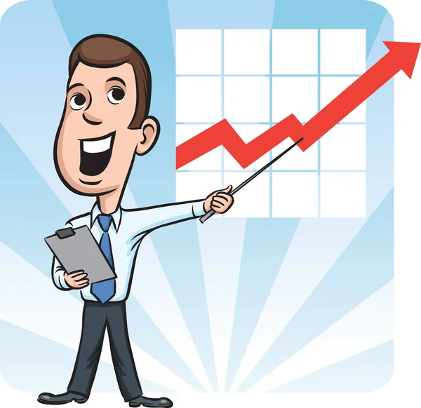 Vektorillustration Eines Geschäftsmannes Der Auf Ein Diagramm Zeigt Einfach Bearbeiten — Stockvektor