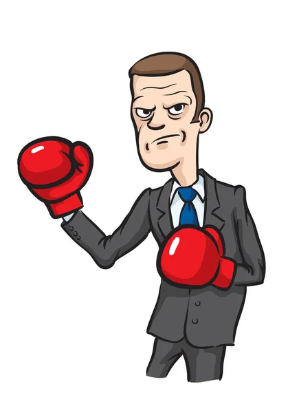 Ilustração Vetorial Caricatura Homem Negócios Irritado Com Luvas Boxe Fácil — Vetor de Stock
