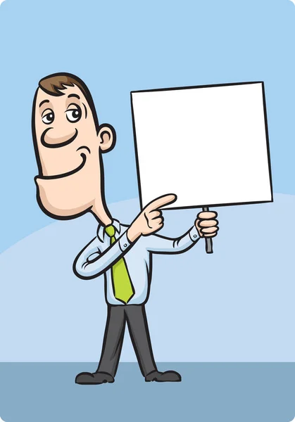 Ilustração Vetorial Empresário Dos Desenhos Animados Apontando Dedo Para Banner — Vetor de Stock