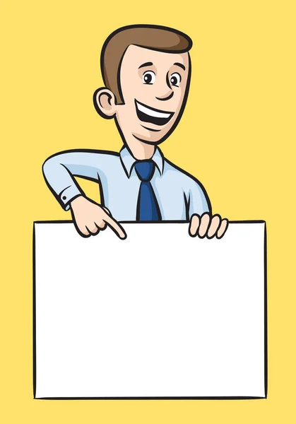 Vector Illustration Speaking Businessman Pointing Blank Placard Easy Edit Layered — Stock Vector