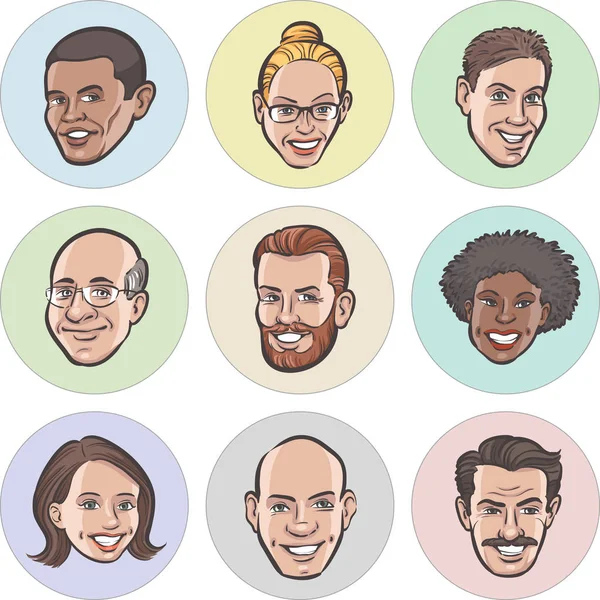 Colección Diversas Personas Vector Dibujos Animados Enfrenta — Vector de stock