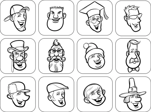 Diverse Men Faces Outline Vector Illustration — Stock Vector