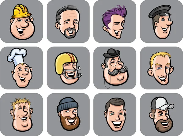 Diverse Mannen Gezichten Vector Illustratie — Stockvector