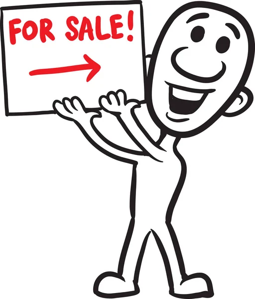 Vector Illustration Cartoon Doodle Small Person Holding Sign Sale Easy — Stock Vector