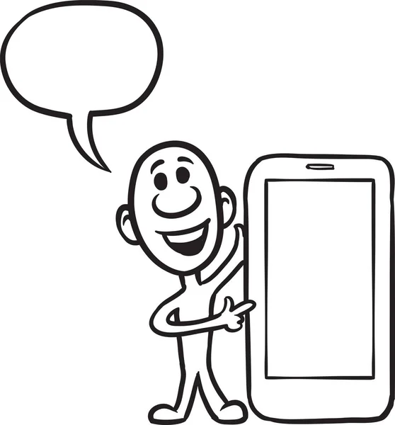 Vector Illustration Cartoon Doodle Small Person Showing Smartphone Easy Edit — Stock Vector