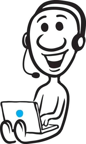 Vektor Illustration Von Cartoon Doodle Kleine Person Sitzt Mit Laptop — Stockvektor