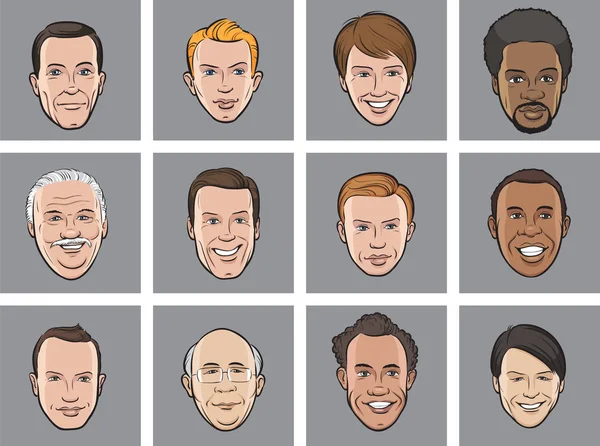 Vektör Çizim Çizgi Film Avatar Erkek Yüzler Gülüyor Kolay Kalite — Stok Vektör