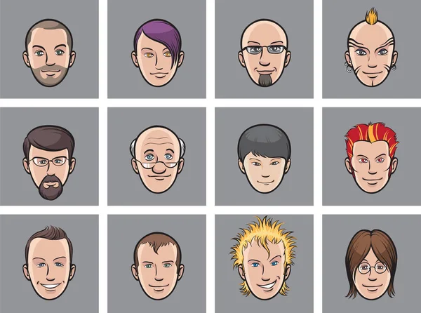 Vektorové Ilustrace Cartoon Avatar Různé Tváře Mužů Snadné Úpravy Vrstev — Stockový vektor