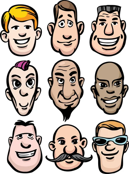 Vektör Çizim Karikatür Erkek Yüzler Kolay Kalite Kaybı Olmadan Herhangi — Stok Vektör