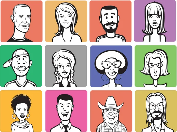 Ilustração Vetorial Pessoas Caras Desenhos Animados — Vetor de Stock