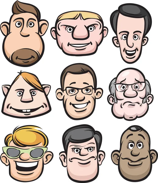 Vektör Çizim Komik Erkek Yüzler Kolay Kalite Kaybı Olmadan Herhangi — Stok Vektör