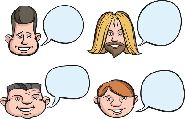 Vektor Gambar Funny Heads Dengan Speech Bubbles Berkas Vektor Eps10 - Stok Vektor