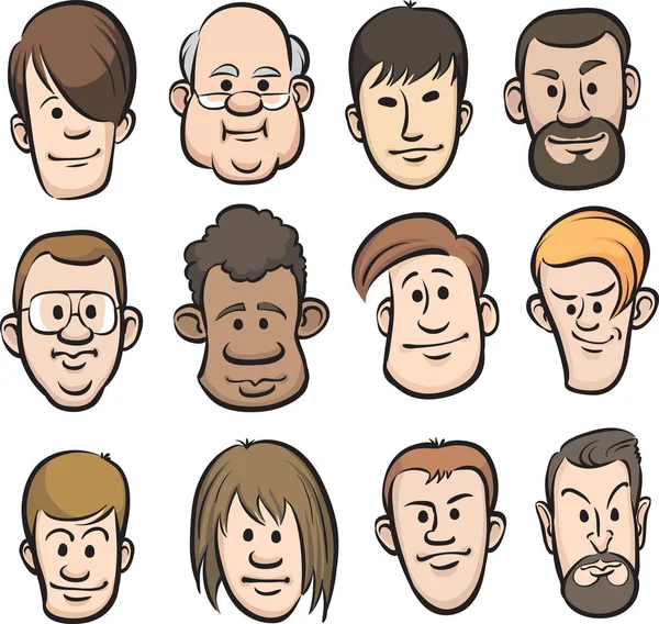 Ilustración Vectorial Hombres Enfrenta Cabezas Dibujos Animados — Vector de stock