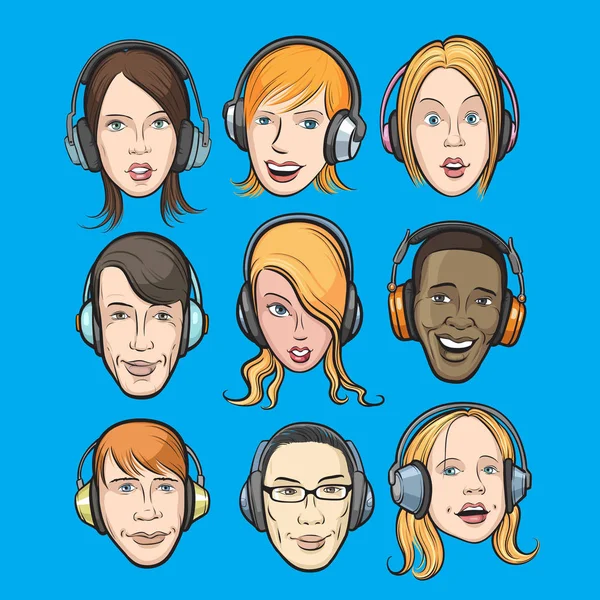 Illustration Vectorielle Ensemble Visages Avec Casque Éditez Facilement Fichier Eps10 — Image vectorielle