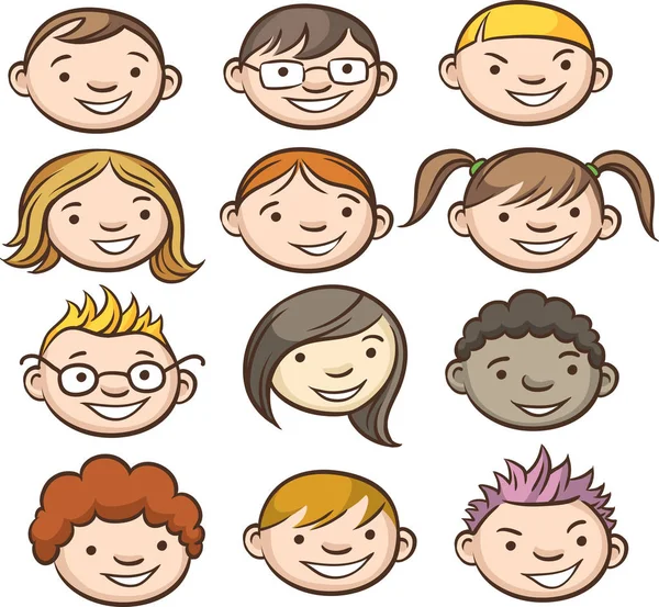 Vector Εικονογράφηση Χαμογελαστά Παιδικά Πρόσωπα Εύκολη Επεξεργασία Αρχείο Πολυεπίπεδη Φορέα — Διανυσματικό Αρχείο