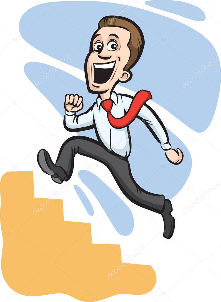 Vector illustration of Businessman climbing stairs. Easy-edit layered vector EPS10 file scalable to any size without quality loss. High resolution raster JPG file is included.