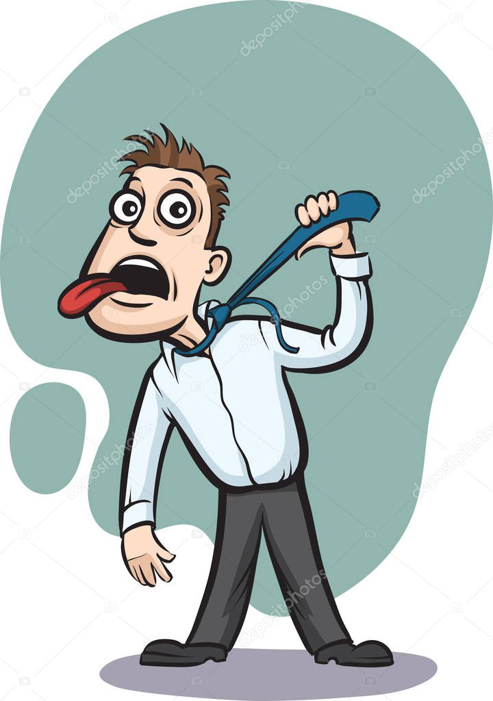 Vector illustration of Businessman hanging himself by tie. Easy-edit layered vector EPS10 file scalable to any size without quality loss. High resolution raster JPG file is included.