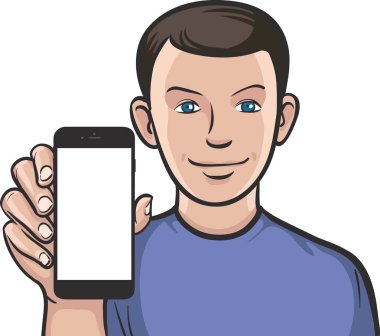 mutlu adam bir mobil uygulaması bir akıllı telefon üzerinde gösterilen