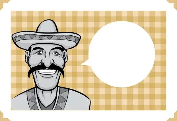 Cartão Saudação Com Homem Mexicano Feliz Coloque Seu Texto Personalizado — Vetor de Stock