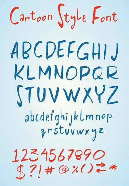 Tecknad Stil Vektor Teckensnitt Med Nummer Handskrivna Kalligrafiska Alfabetet — Stock vektor
