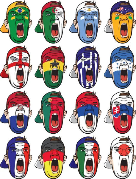 Vector Illustration Football Fan Faces Various Countries Easy Edit Layered — Stock Vector