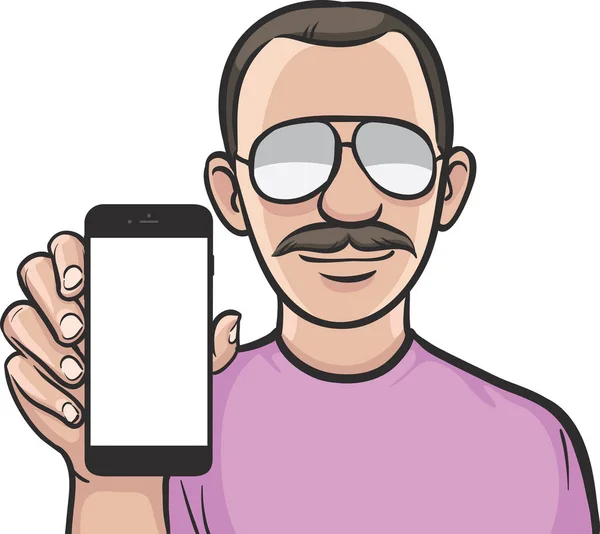 胡子男子显示在智能手机上的移动应用程序 — 图库矢量图片