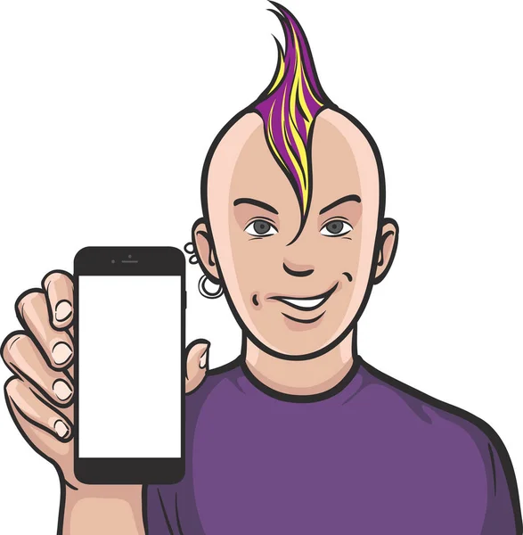 Punk Zeigt Eine Handy App Auf Dem Smartphone — Stockvektor